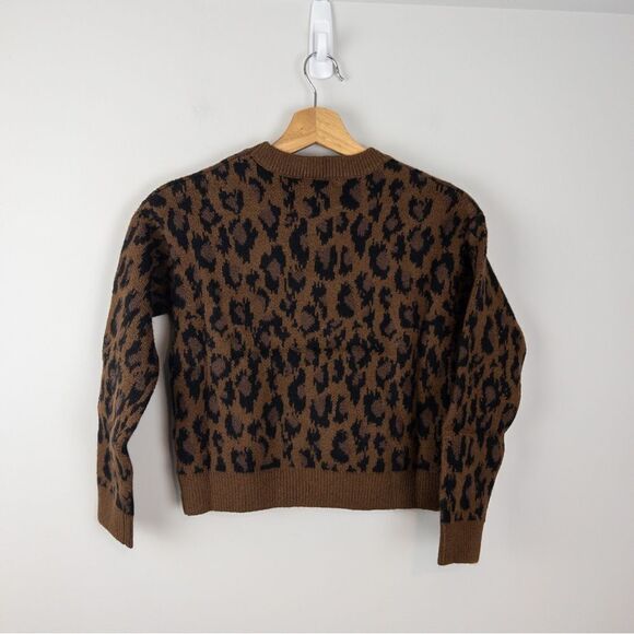 Nordstrom Girls Size Small Brown Dachsund Leopard Spots Crewneck Sweater NEW - Picture 2 of 8